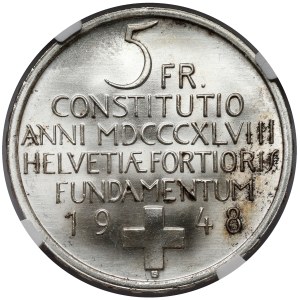 Switzerland, 5 francs 1948-B, Brno - Constitution