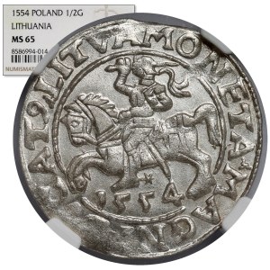 Sigismund II Augustus, Vilnius Half-Groschen, 1554—a rare year—BEAUTIFUL