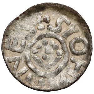 Bolesław III. Krzywousty, Denar aus Breslau – Monogramm SI