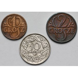 1–10 groszy, 1923–1928 — set (3 pieces)