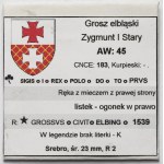 Sigismund I the Old, Elbląg grosz, 1539—facing left—PRVS—different eagle