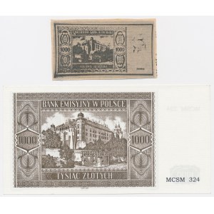 Reproduktion des „Krakowiak“, 1.000 Złoty, 1941 [324] + Ausschnitt aus einer alten Zeitung mit einer Reproduktion des Bildes