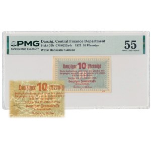 Gdańsk, 10 pfennigs, 1923—October—KOGA and coat of arms in the watermark