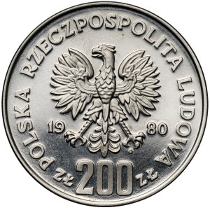 NIKEL 200 zlotych Trial Coin, 1980 Lake Placid - ski jumper - holding a torch