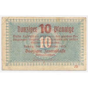 Gdańsk, 10 fenigov 1923 – október – KOGA a HERB vo vodoznaku