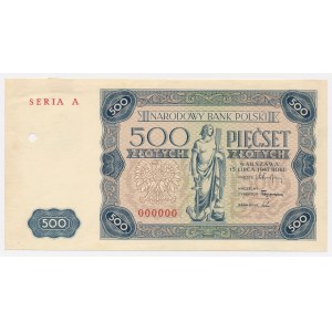 One-sided TEST PRINT, 500 zlotych, 1947 - A 000000 - obverse only - RARE