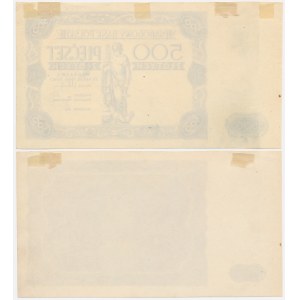 TEST PRINTS - 500 zlotych, DATED 1946 - design similar to 1947 - PARKA - main print and underprint sold separately (2 pieces)