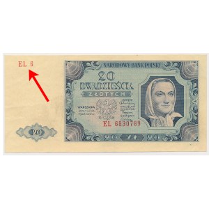 PRINTING ERROR: 20 zlotych, 1948 – damaged upper numerator – only EL 6 is printed
