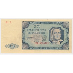PRINTING ERROR: 20 zlotych, 1948 – damaged upper numerator – only EL 6 is printed