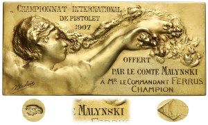 Złota plakieta dla zwycięzcy festiwalu strzeleckiego 1907 - od hrabiego Małyńskiego
