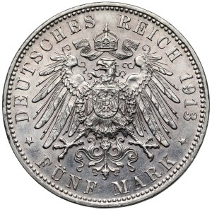 Bavaria, 5 marks, 1913 D, Munich