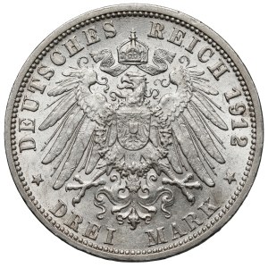 Württemberg, 3 marki 1912 F, Stuttgart