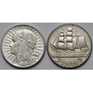 2 złote 1933 Głowa Kobiety i 1936 Żaglowiec - zestaw (2szt)