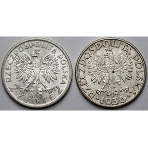 2 złote 1933 Głowa Kobiety i 1936 Żaglowiec - zestaw (2szt)