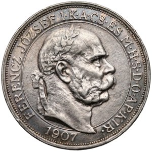 Hungary, Franz Joseph I, 5 koronas, 1907 — 40th anniversary of the coronation
