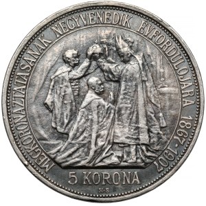 Hungary, Franz Joseph I, 5 koronas, 1907 — 40th anniversary of the coronation