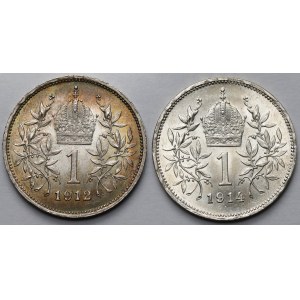 Austria, Franz Joseph I, 1 korona, 1912 and 1914 – set (2 pieces)