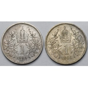Rakúsko, František Jozef I., 1 koruna z rokov 1894 a 1900 – sada (2 ks)