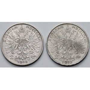 Austria, Franz Joseph I, 2 crowns, 1912 and 1913 – set (2 pieces)