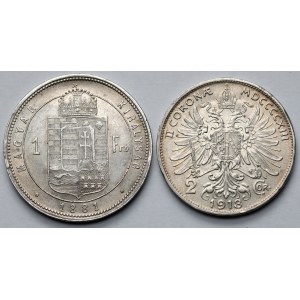 Austria / Węgry, Franciszek Józef I, Forint 1881 i 2 korony 1913 - zestaw (2szt)
