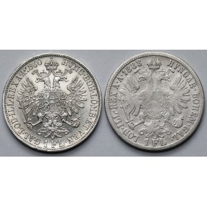 Austria, Franz Joseph I, Floren 1860 and 1888 - set (2 pieces)