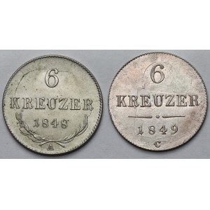 Austria, 6 kreuzer from 1848 and 1849 - set (2 pieces)