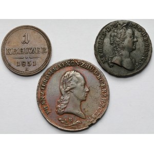 Austria, 1 and 6 kreuzer, 1763–1851 – set (3 pieces)