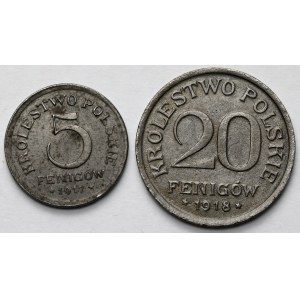 Kingdom of Poland, 5 and 20 fenigs, 1917–1918 – set (2 pieces)