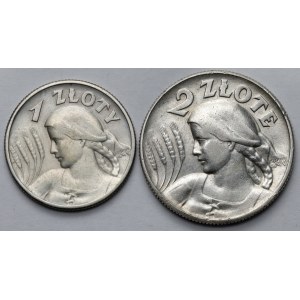 1 e 2 złoty del 1925 “Donna e spighe”, Londra – set (2 pezzi)