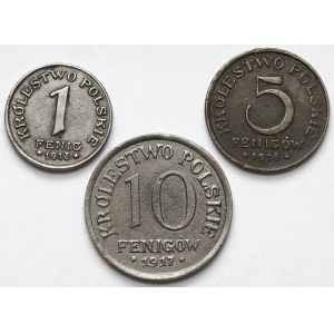 Kingdom of Poland, 1–10 fenigs, 1917–1918 – set (3 pieces)