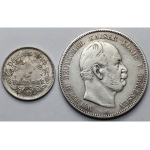 Germany, 5 marks 1876-A and 1 mark 1934-A - set (2 pieces)