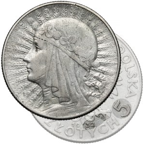 Głowa Kobiety 5 złotych 1932 ze znakiem, Warszawa - rzadkie