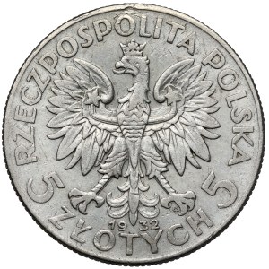 Głowa Kobiety 5 złotych 1932 ze znakiem, Warszawa - rzadkie