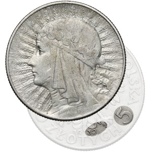 Frauenkopf 5 Złoty 1932 mit Prägezeichen, Warschau – selten
