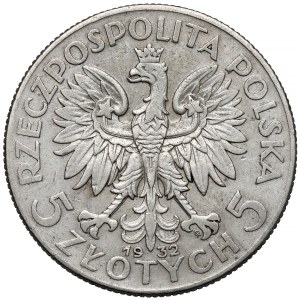 Frauenkopf 5 Złoty 1932 mit Prägezeichen, Warschau – selten