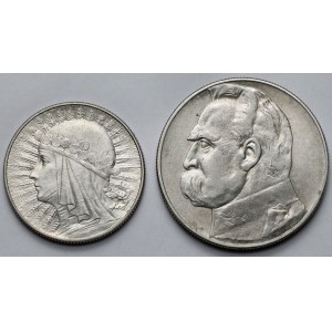 Frauenkopf und Piłsudski, 5 und 10 Złoty, 1933–1934 – Set (2 Stück)