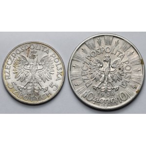 Frauenkopf und Piłsudski, 5 und 10 Złoty, 1933–1934 – Set (2 Stück)