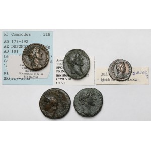 L'Empire romain, Dupondius et Denar - lot de 5 pièces