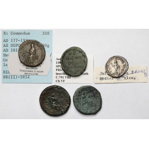 L'Empire romain, Dupondius et Denar - lot de 5 pièces