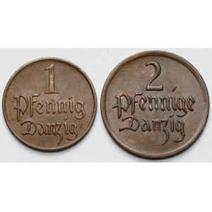 Gdańsk, 1 i 2 fenigi 1926 - zestaw (2szt)