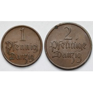 Gdańsk, 1 i 2 fenigi 1937 - zestaw (2szt)