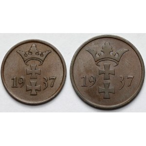 Gdańsk, 1 i 2 fenigi 1937 - zestaw (2szt)