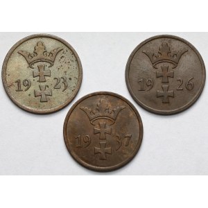 Gdańsk, 2 fenigi 1923-1937 - komplet (3szt)