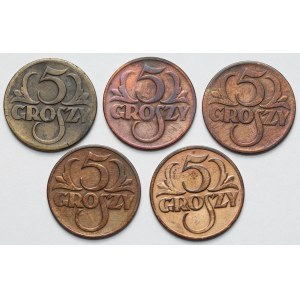 5 groszy 1923–1931 – set (5 pieces)