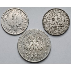 50 groszy, 1 and 5 zlotych, 1923–1933 – set (3 pieces)