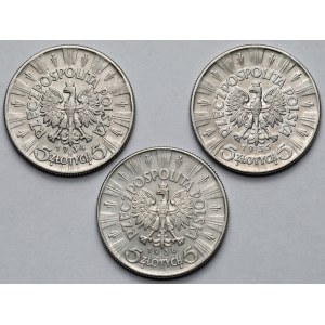5 zlotych, 1934–1936, Piłsudski – set (3 pieces)