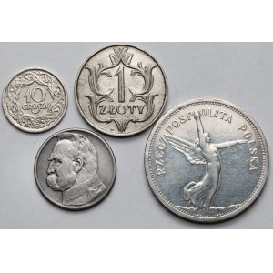 1 à 5 zlotys et 10 groszy, 1923-1934 – dont des pièces « Nike » – lot (2 pièces)