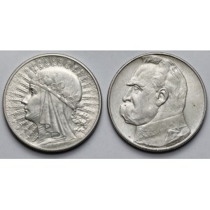 Głowa Kobiety i Piłsudski 10 złotych 1932 i 1937 - zestaw (2szt)
