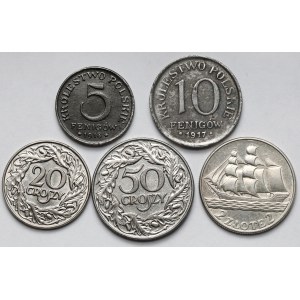 5–10 fenigov, 20–50 grošov a 2 zlaté 1917–1938 – sada (5 ks)