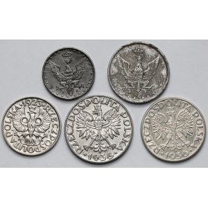 5–10 fenigov, 20–50 grošov a 2 zlaté 1917–1938 – sada (5 ks)